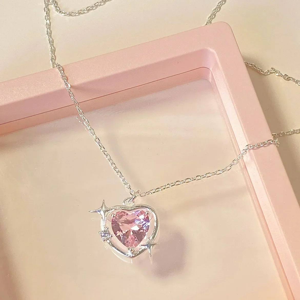 New design bow pink zircon cross pendant necklace - Image 5